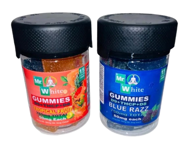 MR WHITE D8/D9/THCP GUMMIES 750MG 15CT/JAR (50MG/PC )