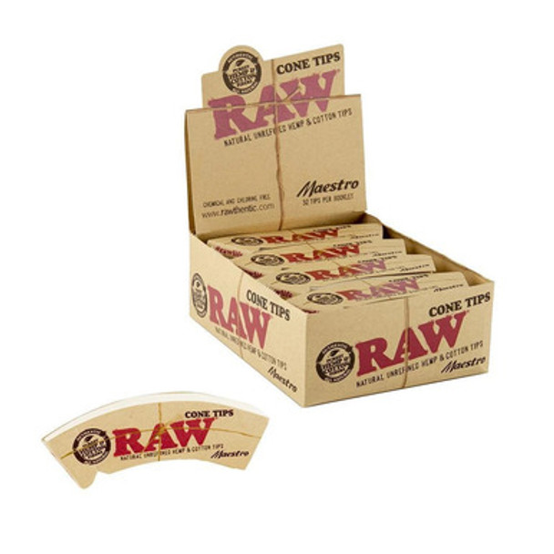 RAW MAESTRO CONE TIPS NATURAL HEMP & COTTON TIPS 24CT/BOX