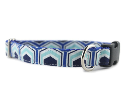 Blue Hexagon Bow Tie Dog Collar
