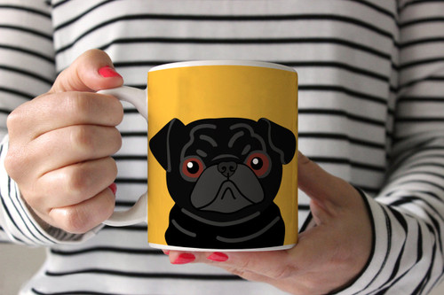 Black Pug on Yellow Ceramic Mug