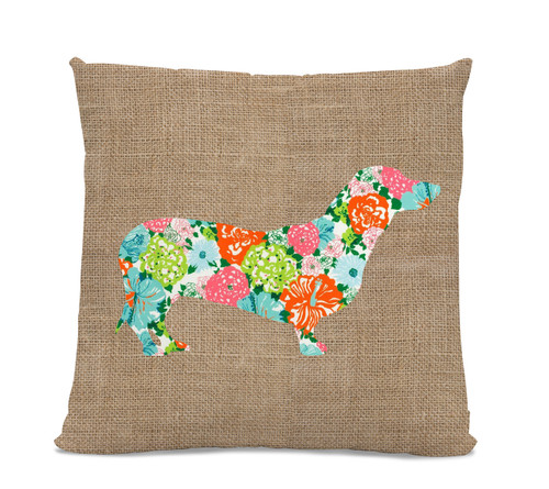 Floral Dachshund Pillow
