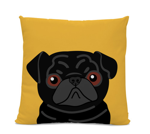Black Pug on Yellow Pillow
