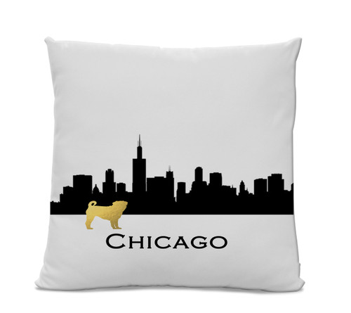 Chicago Skyline Gold Pug Pillow