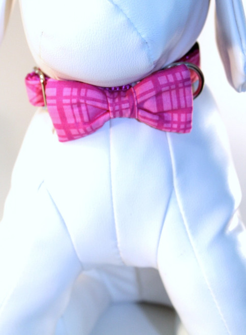 Dog Bow Tie Accessory in Pink Plaid