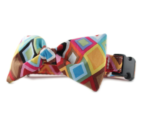 Rainbow Mosaic Bow Tie Dog Collar