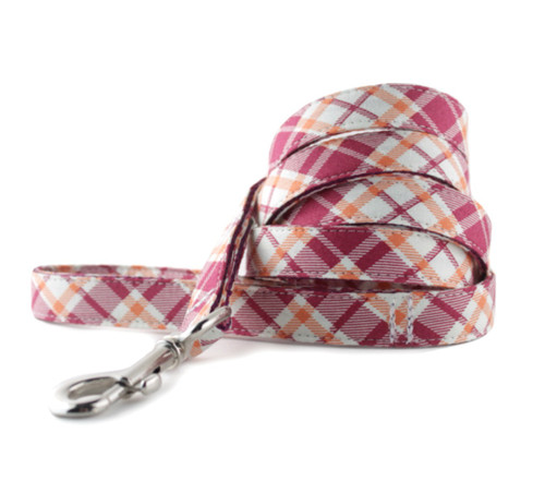 Raspberry and Orange Plaid Dog Leash