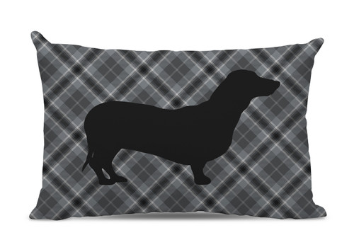 Gray Plaid Dachshund Lumbar Pillow