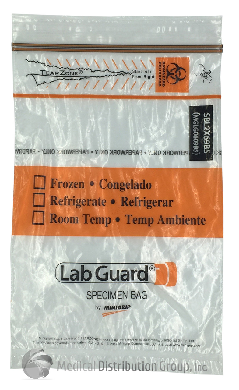Lab Guard Polyethylene Specimen Bag with TearZone SBL2X69B5 | Medical ...