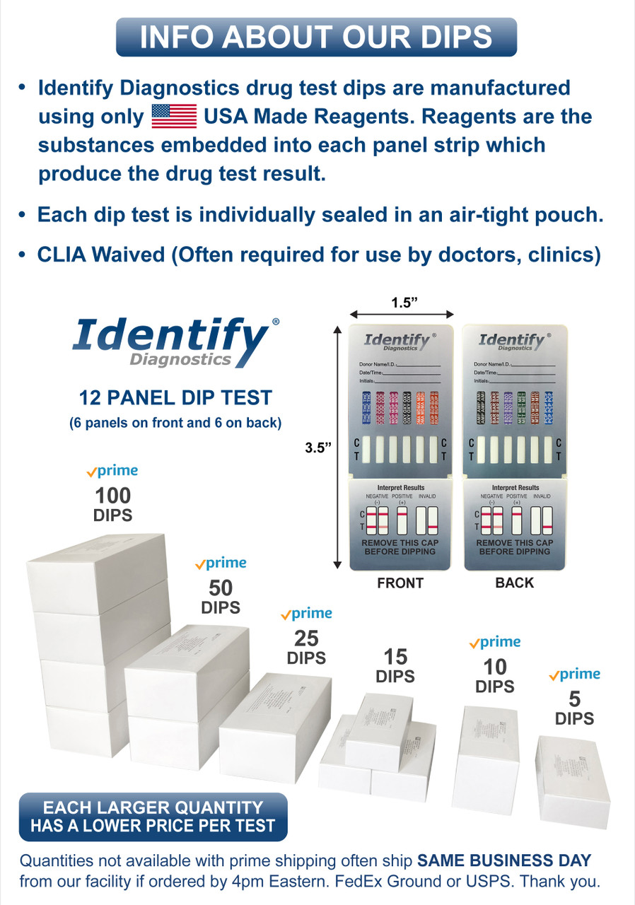 Identify Diagnostics 12 Panel Drug Test Dip Card THC COC MOP OXY