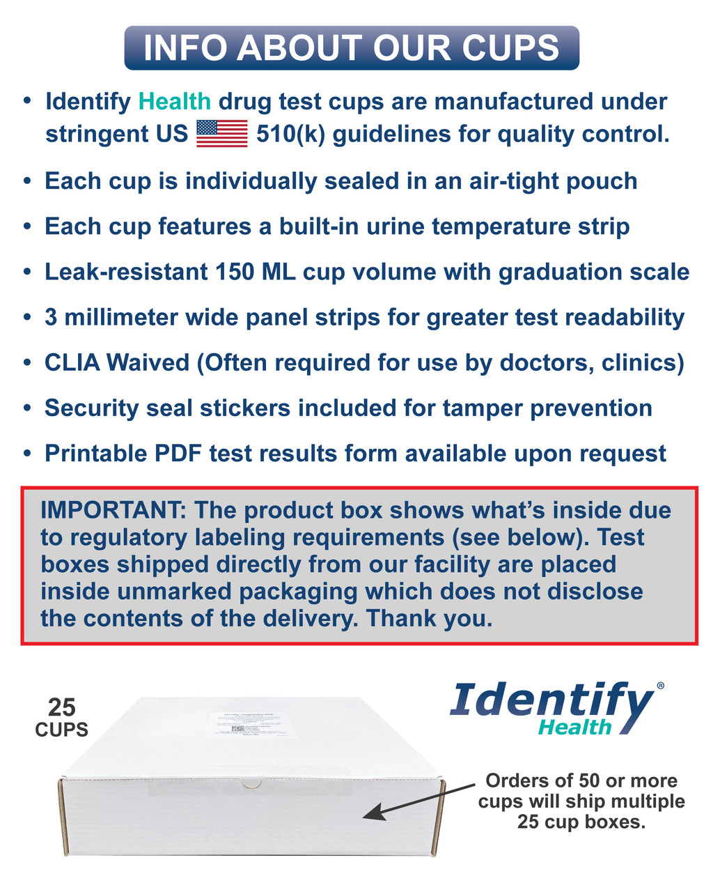 12 Panel Drug Test Cup with TCA - Identify Health CLIA Waived