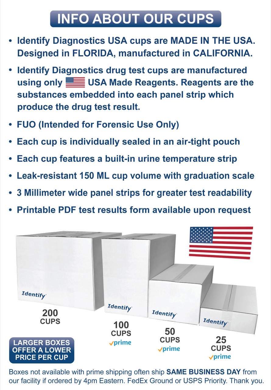 16 Panel Drug Test Cup with ETG, FEN Fentaynl, K2, TRA, 6 Adulterations -  Identify Health