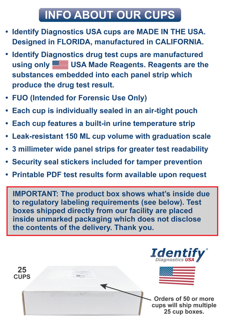 16 Panel Drug Test Cup with ETG, FEN Fentaynl, K2, TRA, 6 Adulterations -  Identify Health