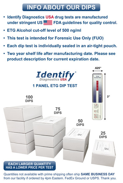 Identify Diagnostics Made In USA Ethyl Glucuronide Alcohol Drug Test Dip Card ETG - INFO