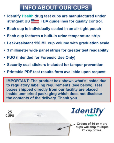 Identify Health  - 12 Panel Drug Fentanyl Kratom Drug Test Cup - ETG, FEN, K2, KRA - INFO