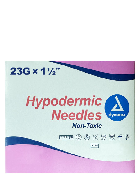 Hypodermic Needles 23 Gauge 1.5 Inch Sterile Non Toxic Dynarix 6971 - Case 1000