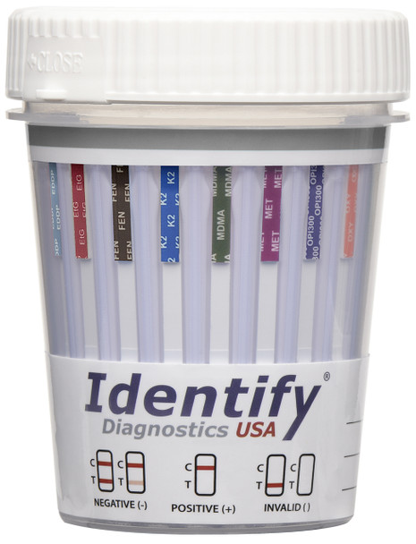 Identify Diagnostics Made in USA 16 Panel Fentanyl Drug Test Cup with Adulterations - ETG, FEN, K2, TRA