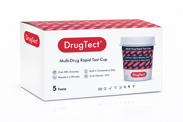 Drugtect 14 panel drug test cup image of the outer box and packaging OTC