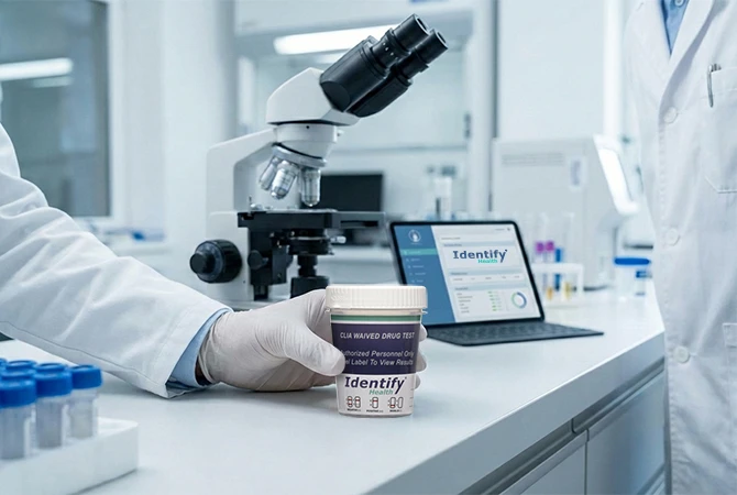 Identify Drug Test Cup in Laboratory - Identify Health
