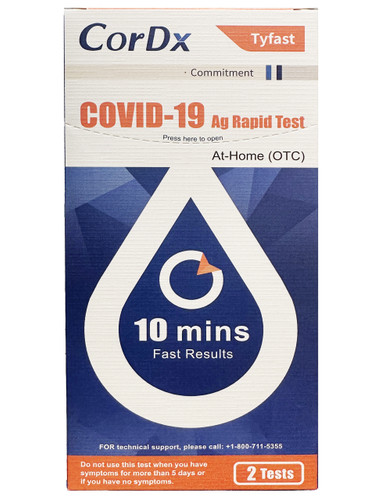 CorDx COVID-19 At Home Rapid Nasal Swab Test - 2 Tests Per Box