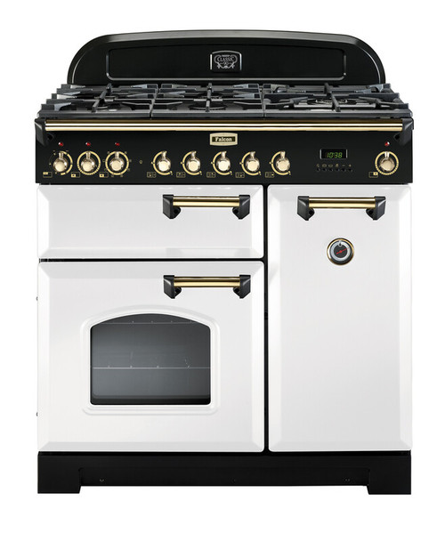 Falcon Classic Deluxe 90cm Dual Fuel Range Cooker White Brass CDL90DFWHB