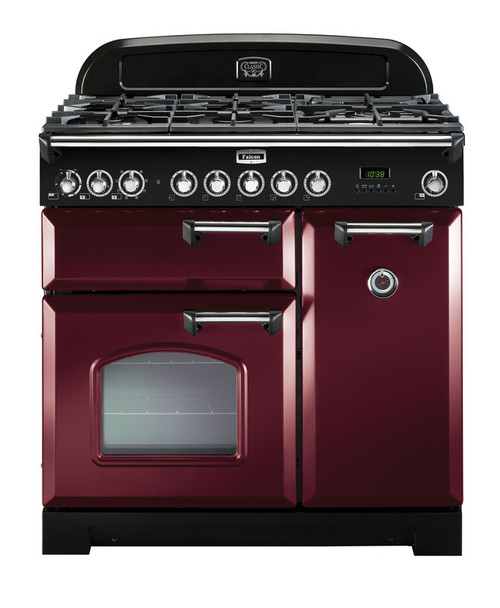 Falcon Classic Deluxe 90cm Dual Fuel Range Cooker Cranberry Chrome CDL90DFCYC