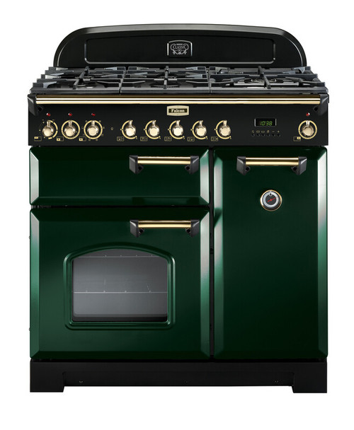 Falcon Classic Deluxe 90cm Dual Fuel Range Cooker Racing Green Brass CDL90DFRGB
