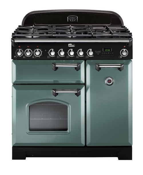 Falcon Classic Deluxe 90cm Dual Fuel Range Cooker Mineral Green Chrome CDL90DFMGC