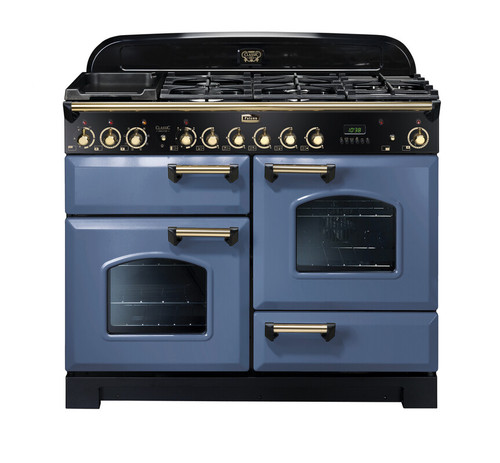 Falcon Classic Deluxe 110cm Dual Fuel Range Cooker Stone Blue Brass CDL110DFSBBR