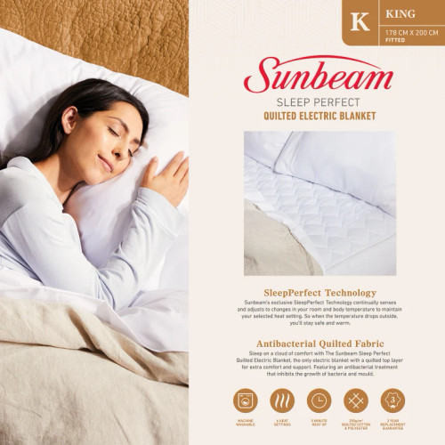 Sunbeam Sleep Perfect Quilted Electric Blanket King BLQ6471