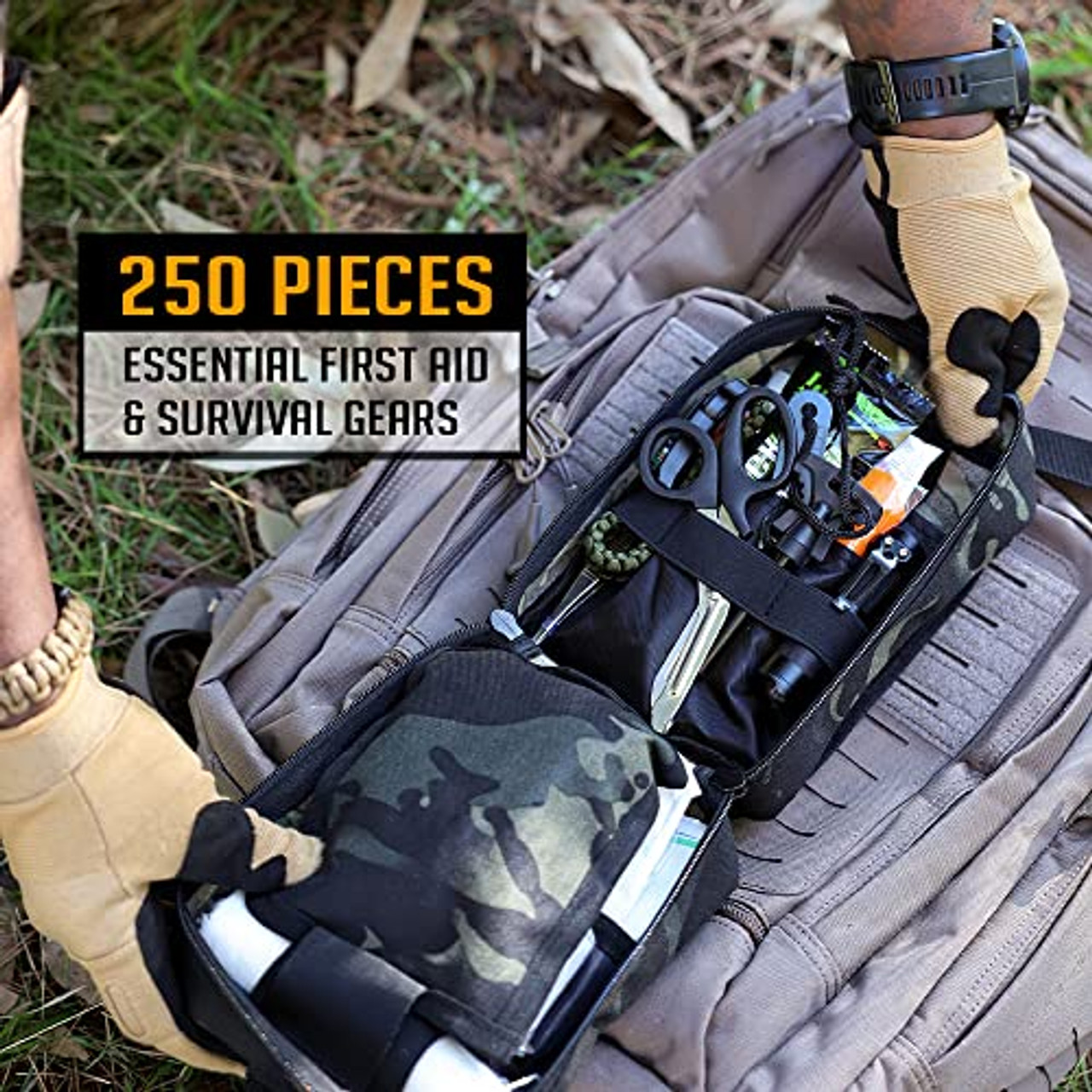  235Pcs Emergency Survival Kit and First Aid Kit Professional  Gear Tool with IFAK Molle System Compatible Bag, Gift for Men Camping  Outdoor Adventure Boat Hunting Hiking & Earthquake (Black) 