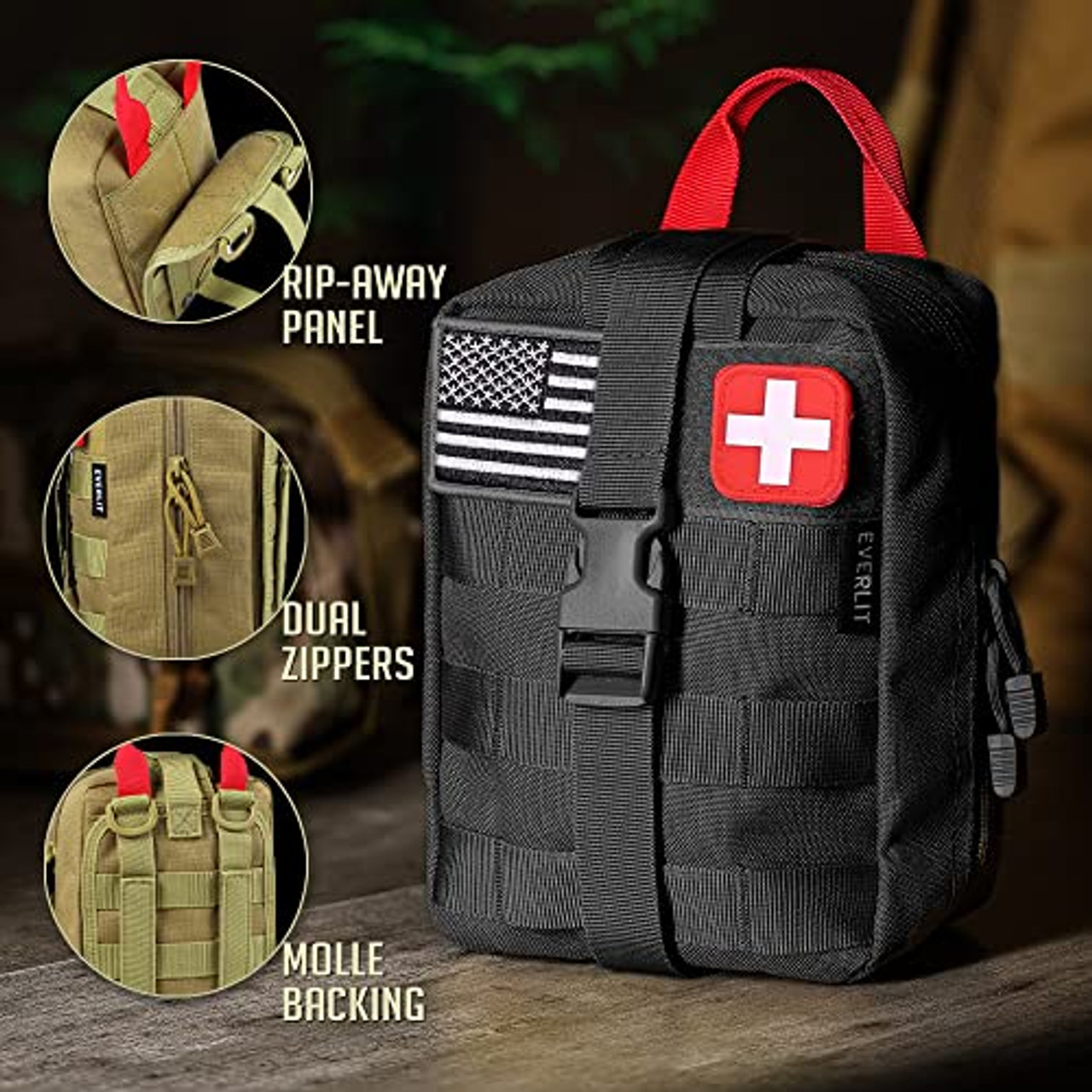 EVERLIT EVERLIT 250 Pieces Survival First Aid Kit IFAK EMT Molle Pouch Survival  Kit Outdoor Gear Emergency Kits Trauma Bag for Camping Boat Hunting Hiking  Home Car Earthquake and Adventures Outdoors