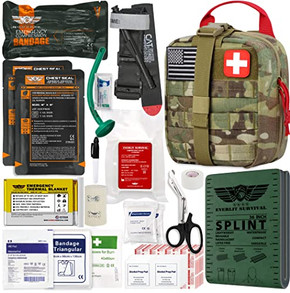 EVERLIT Advanced Emergency Trauma Kit, CAT GEN-7 Tourniquet Mil-Spec Nylon Laser Cut Pouch with 36" Splint, Military Combat Tactical IFAK for First Aid Response Bleeding Control (Multicam)