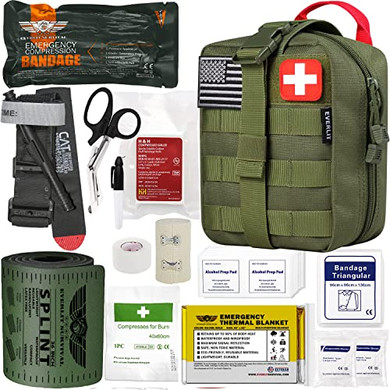 EVERLIT Emergency Trauma Kit, CAT GEN-7 Tourniquet 36" Splint, Military Combat Tactical IFAK for First Aid Response, Gun Shots, Severe Bleeding Control (OD Green)