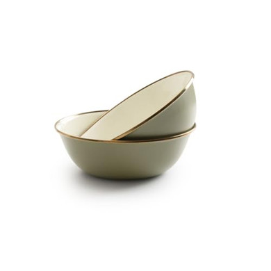 Barebones 2-Tone Bowls - Set of 2 Enamelware Bowls - Durable Kitchen or Camping Bowl (Olive Drab)