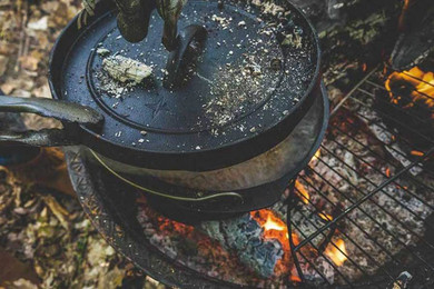 Barebones 12 Inch Cast Iron Skillet - Enameled Cast Iron Skillet and Dutch Oven Camping Set - Cast Iron Flat Round Skillet