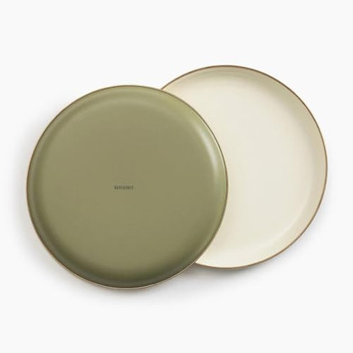 Barebones 2-Tone Deep Plate - Set of 2, 11 inch Dinner Plates - Enamelware Plates - Durable Kitchen or Camping Plate (Olive Drab)