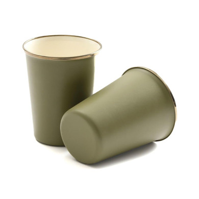 Barebones 2-Tone Enamel Cup Set - Set of 2, 14 oz Mugs - Enamelware Mugs - Durable Kitchen or Camping Mug Set (Olive Drab)