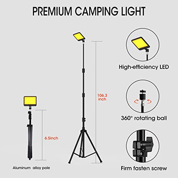 Conpex Led Camping Lights 23000 Lumens Telescoping Camping Light Tripod, night Fishing Lights for Bank Portable Outdoor Light with Stand Led Work Light Camp Light Telescopic 12v Camping Light Campsite