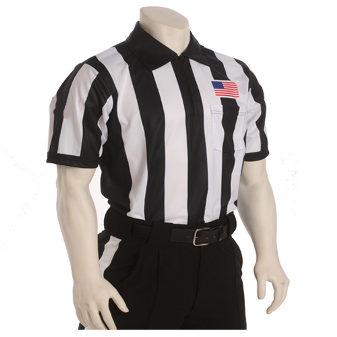 Smitty Made in USA Mens 2 1/4' Black and White Striped Football Referee  Shirt-Short Sleeve