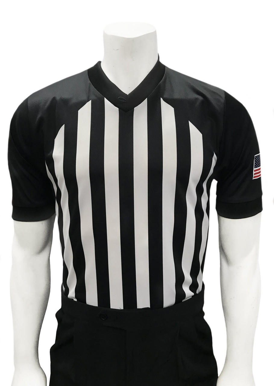 Toptie Sporting Goods Men's Referee Shirt Official V-Neck Black White Stripe Jersey - Black, L
