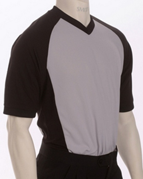 Deluxe Performance Mesh Solid Grey V-Neck Referee Shirt with Black Sleeves