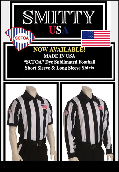 SCFOA Smitty Made in USA Mens 2 1/4" Black and White Striped Football Referee Shirt-Short Sleeve