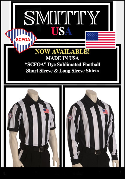 SCFOA Smitty Made in USA BODY FLEX Mens 2 1/4" Black and White Striped Football Referee Shirt-Short Sleeve