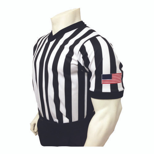 Smitty Made in USA **NEW "BODY FLEX" Mens 1" Black and White Striped V-Neck Basketball and Wrestling Referee Shirt