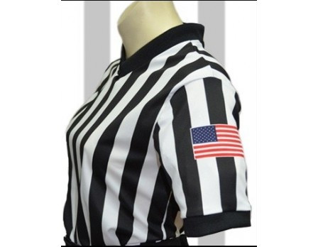 Smitty Made in USA **NEW "BODY FLEX"  Womens 1" Black and White Striped V-Neck Basketball and Wrestling Referee Shirt