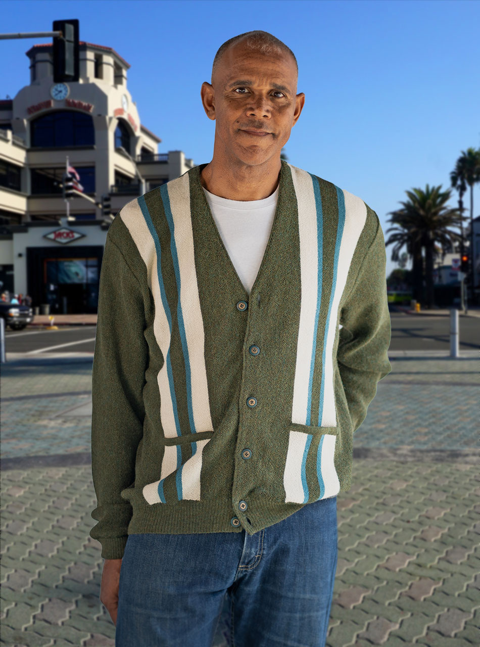 Alpaca Striped Golf Cardigan with Pockets Vintage 1950-60's