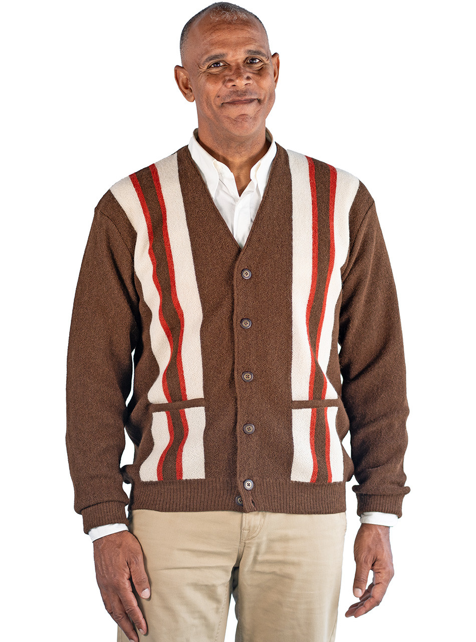 Alpaca Striped Golf Cardigan with Pockets Vintage 1950-60's