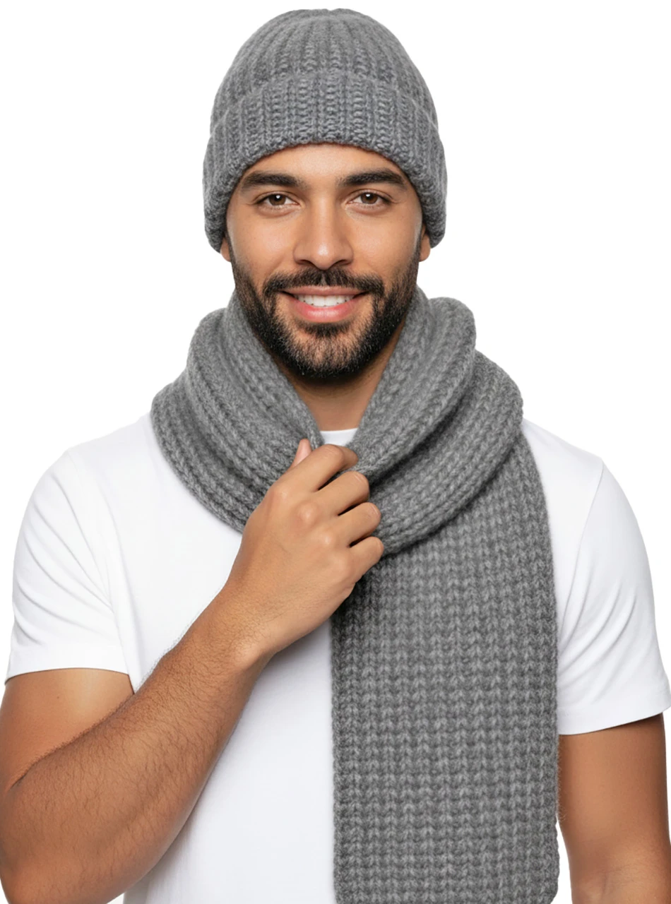 Cozy Chunky Knit Beanie Scarf Set Unisex Winter Warm Classic Cable Sakkas 1757 - Coline Soft Heather Chunky Cable knit Hat and  main image 2
