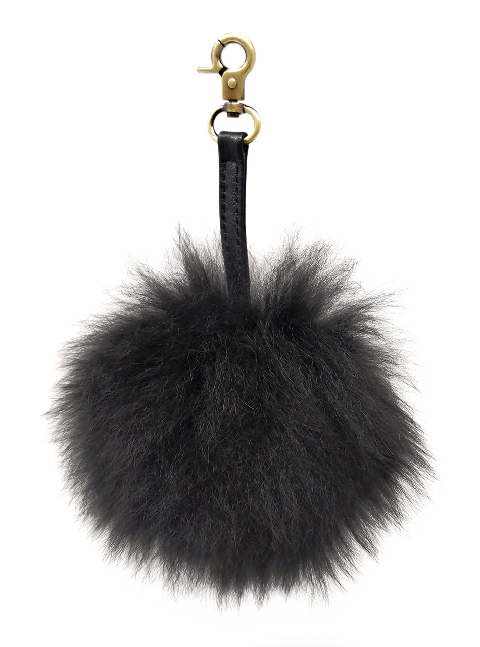 KeyChain Gray and White with Black or Gray Pom Pom