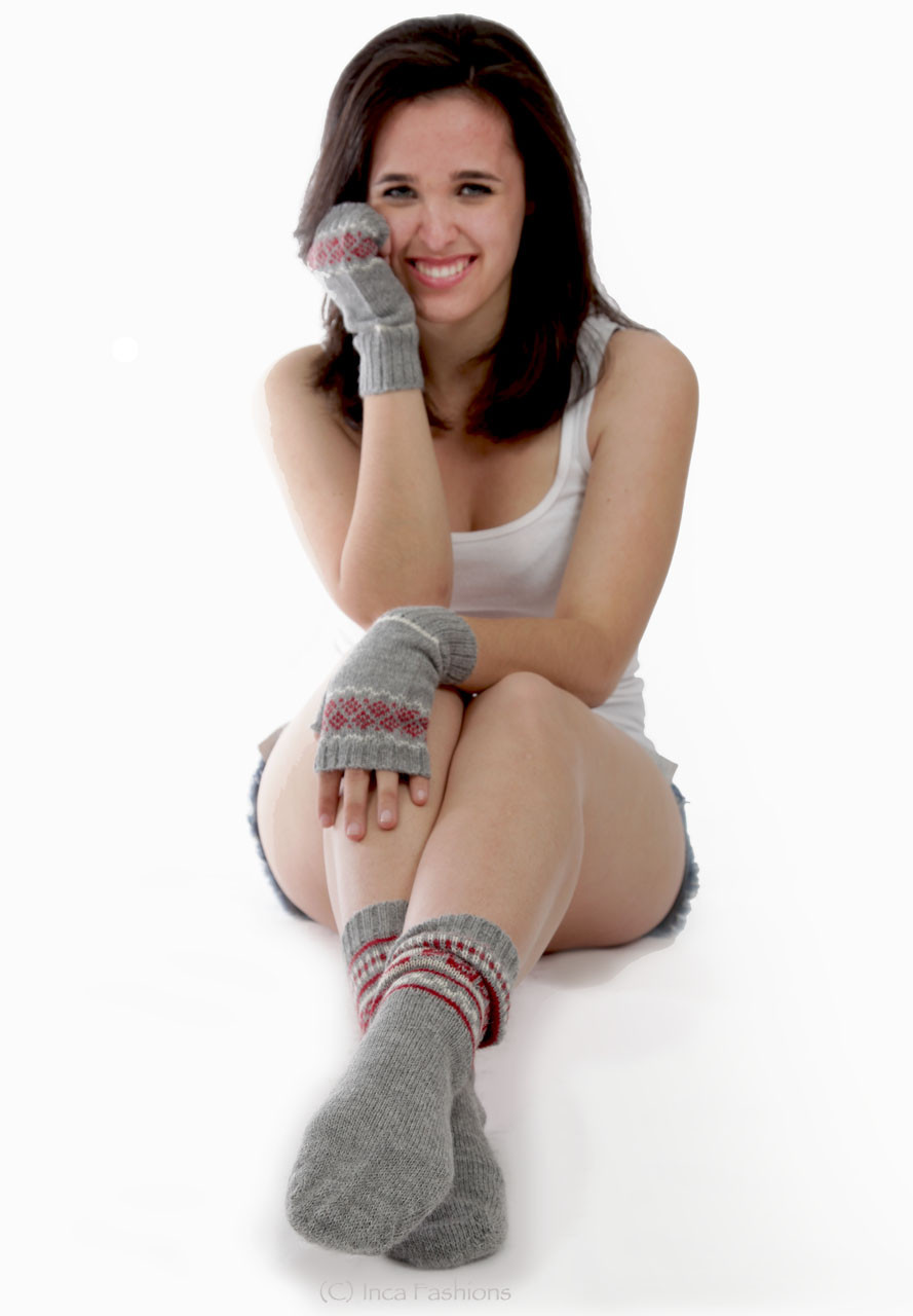 Women's 100% Alpaca Wool Handmade Fair Isle Socks Sun Valley